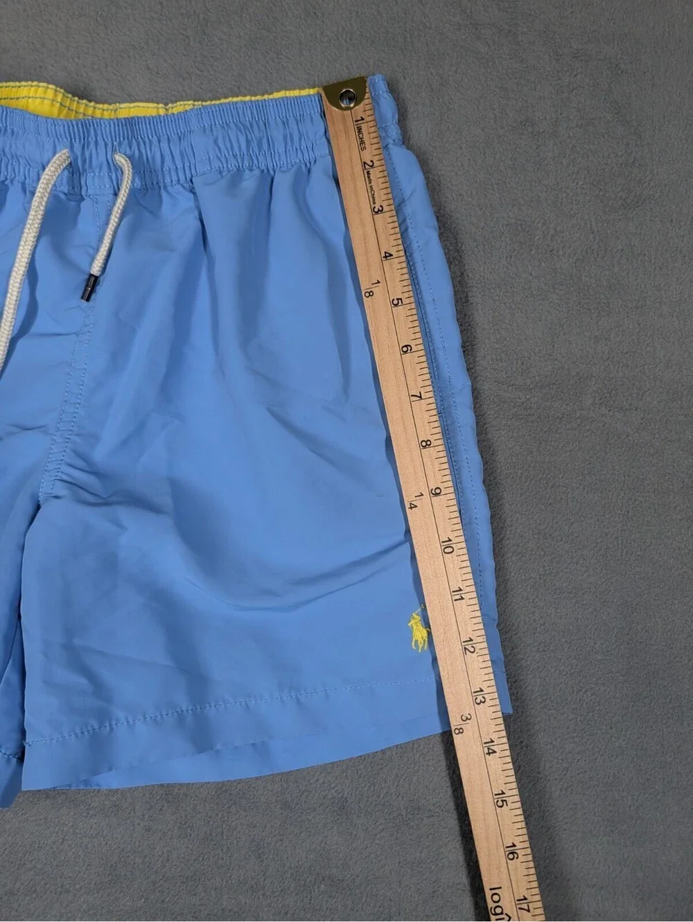 Polo Ralph Lauren Boys M 10 12 Blue Yellow Pony Swim Trunks Mesh Lined Beachwear